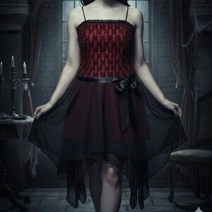 Red Black Lace Satin Bow Gothic Romance Vampire Chic Girls 14 16 Party Dress